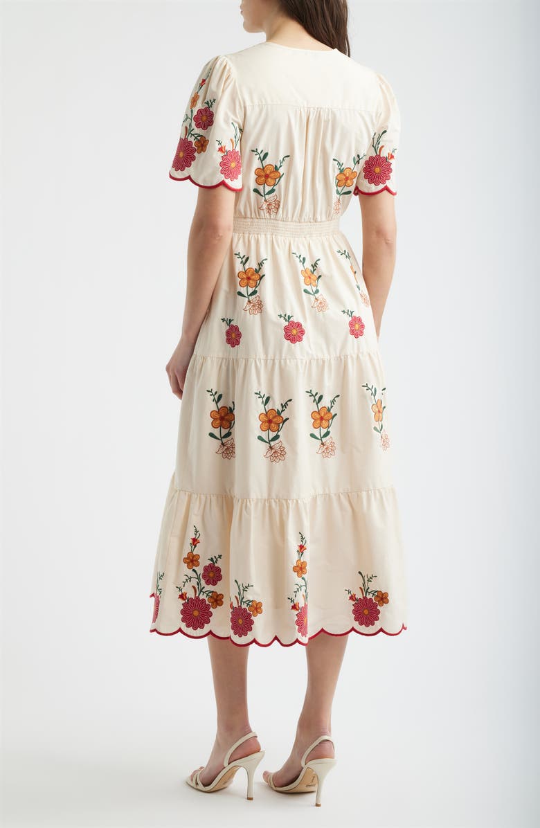 ZOE AND CLAIRE Embroidered Puff Sleeve Midi Dress, Alternate, color, Red Multi