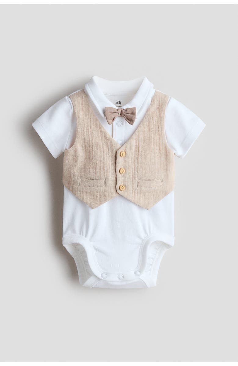 H&M 2-piece Dressy Cotton Set, Alternate, color, Light Beige/White