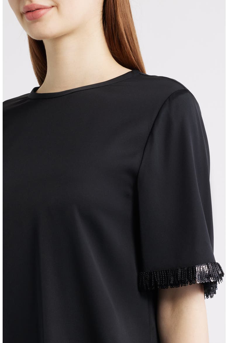 Leo Sequin Stretch Silk Top, Alternate, color, BLACK