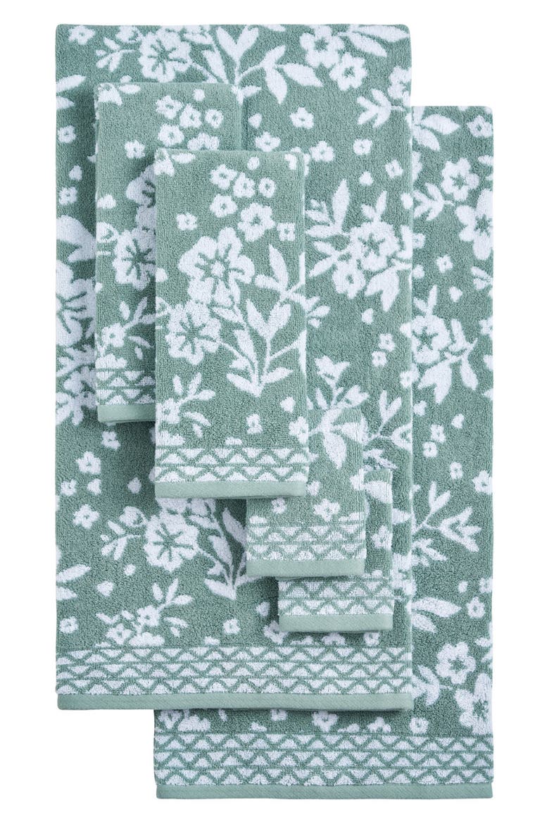 Folk Floral 6-Piece Assorted Towels, Main, color, ICEBERG GREEN