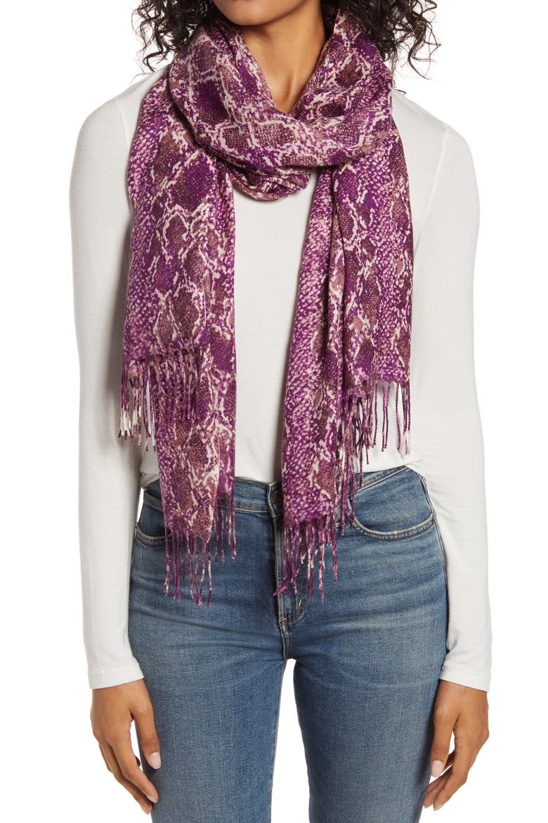 Tissue Print Wool & Cashmere Wrap Scarf, Main, color, PINK SNAKE BANDS