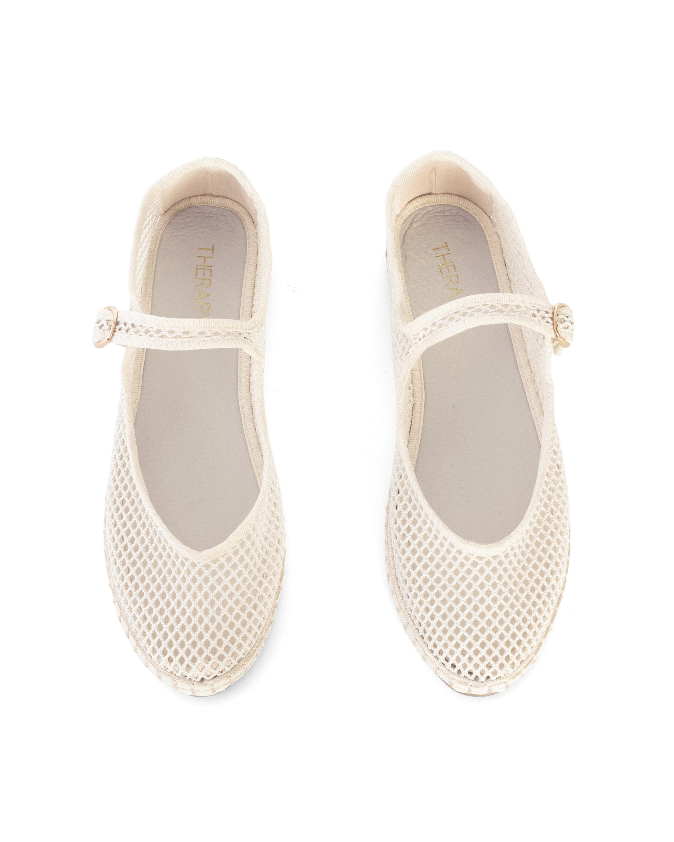 ALICANTE Round Toe mary jane ballet flats, Alternate, color, Off White Mesh
