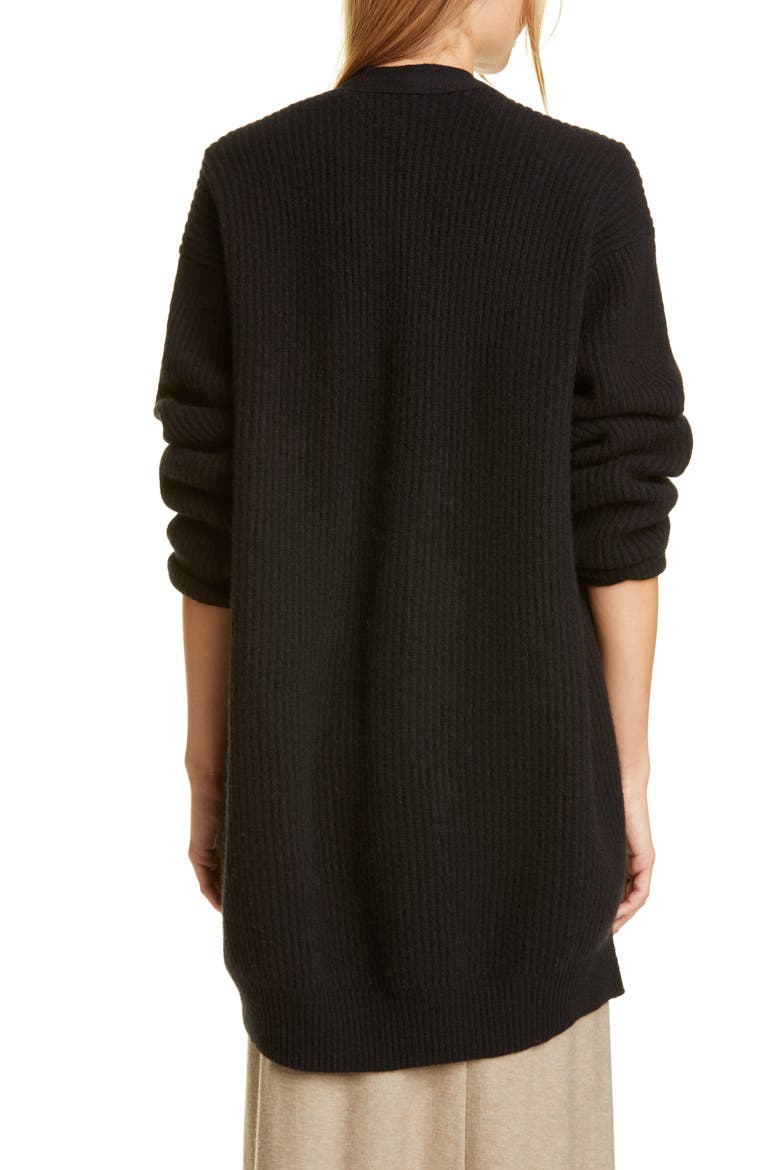 Ribbed Wool & Cashmere Cardigan, Alternate, color, HEATHER BLACK