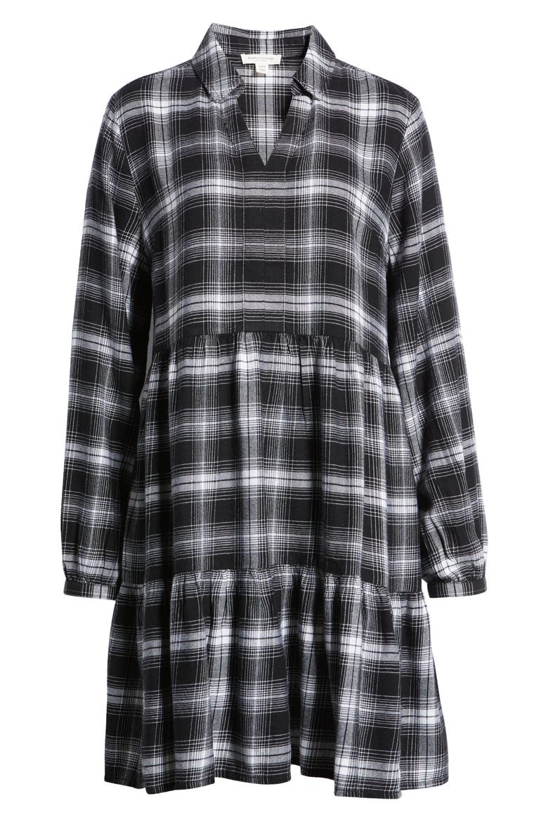 Plaid Long Sleeve Tiered Dress, Alternate, color, WINTER STORM