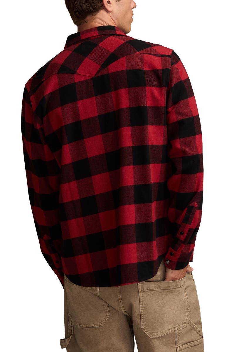 Lucky Brand Cloud Buffalo Check Cotton Flannel Snap-Up Western Shirt, Alternate, color, Red Multi