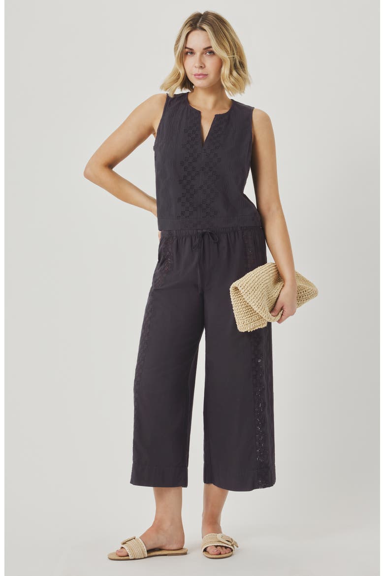 Kenzie Geo Eyelet Crop Wide Leg Pants, Alternate, color, LEAD GREY