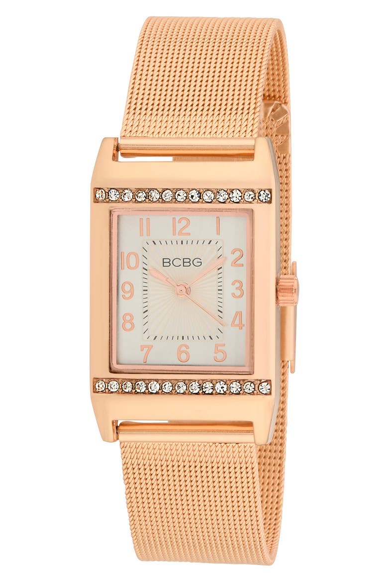 Retro Quartz Mesh Strap Bracelet Watch, 23mm, Main, color, ROSE GOLD