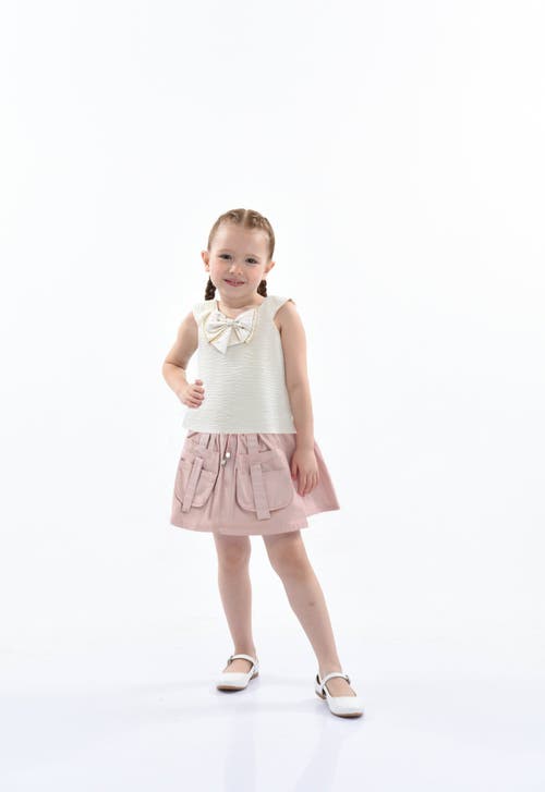 Mimi Tutu Ivory Pink Strap Bow Shorts Set In White