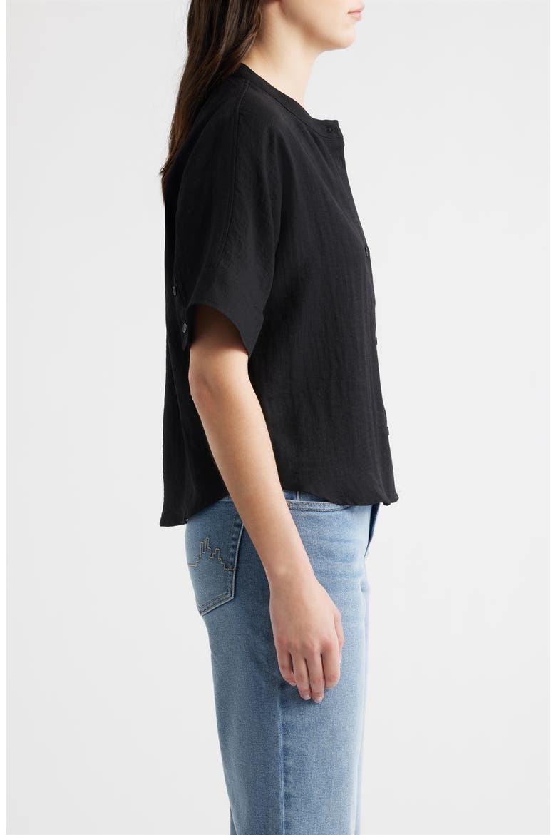 Boxy Short Sleeve Button-Up Shirt, Alternate, color, BLACK