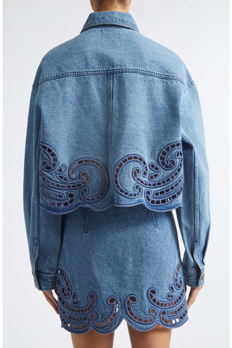 Bobbi Eyelet Denim Jacket, Alternate, color, RIVER