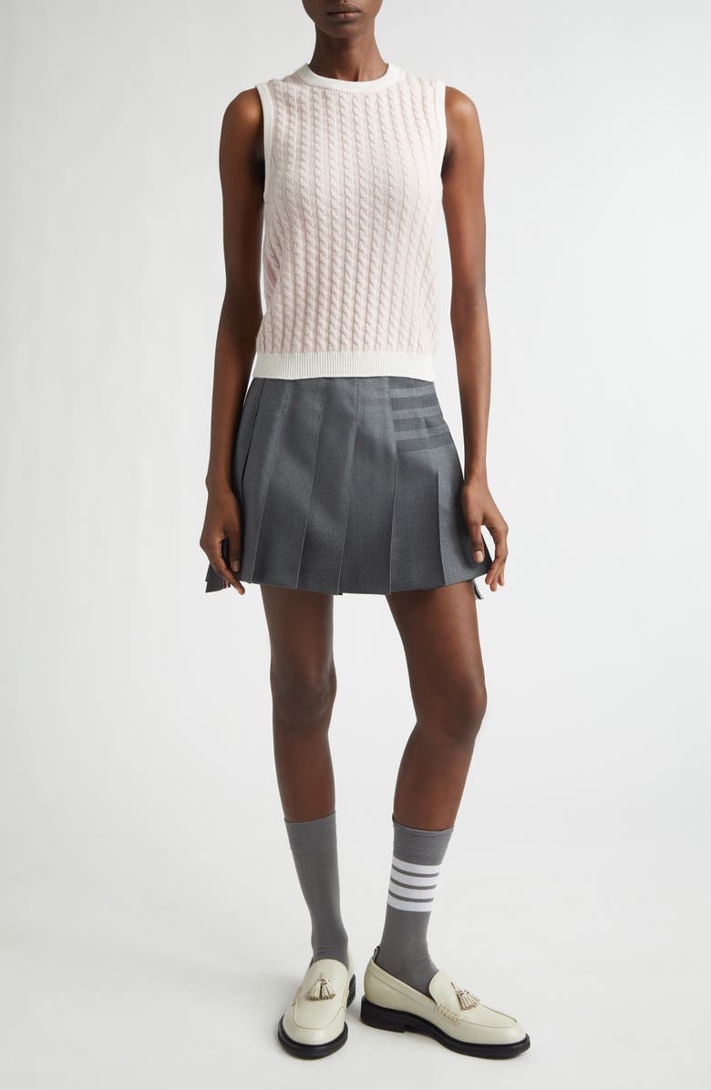 Thom Browne Drop Back Pleated Wool Blend Miniskirt, Alternate, color, Medium Grey