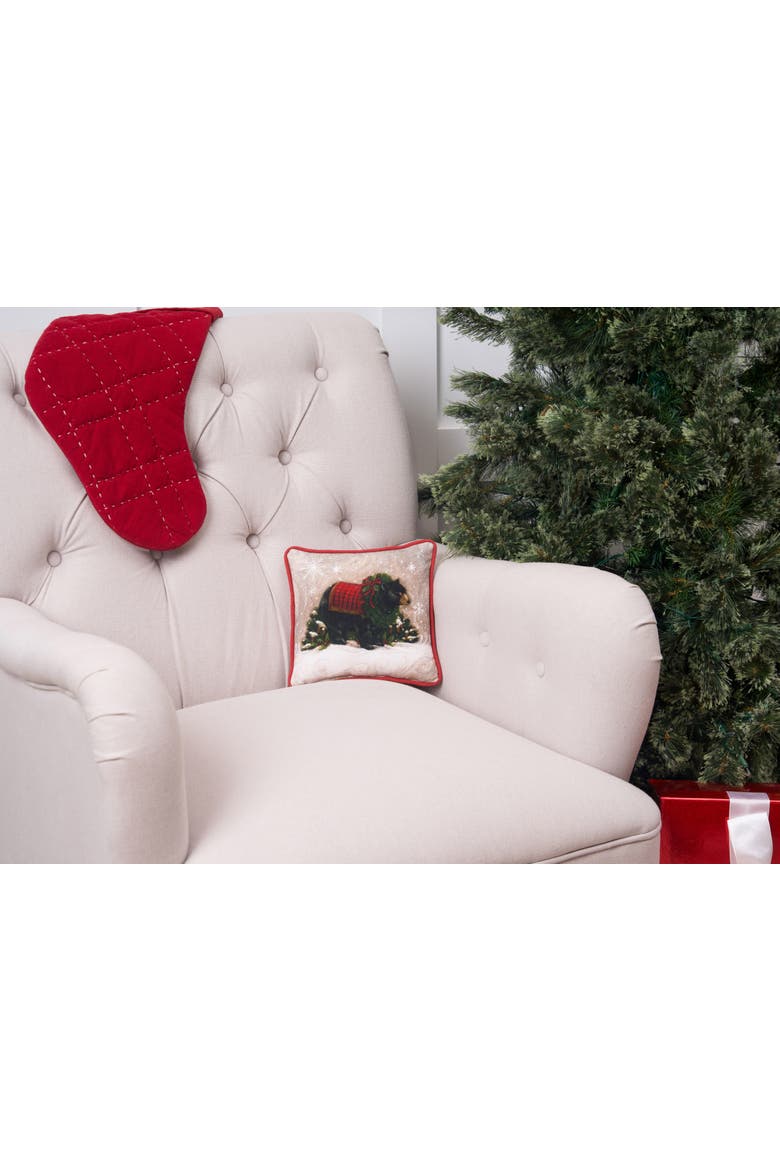 Wreath & Pinecones Snowflakes Woodland Bear Cotton Mini Accent Pillow, 8" x 8", Alternate, color, Green