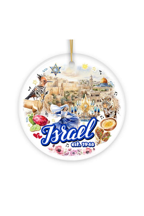 Israel Est 1948 Watercolor Landmarks Ornament