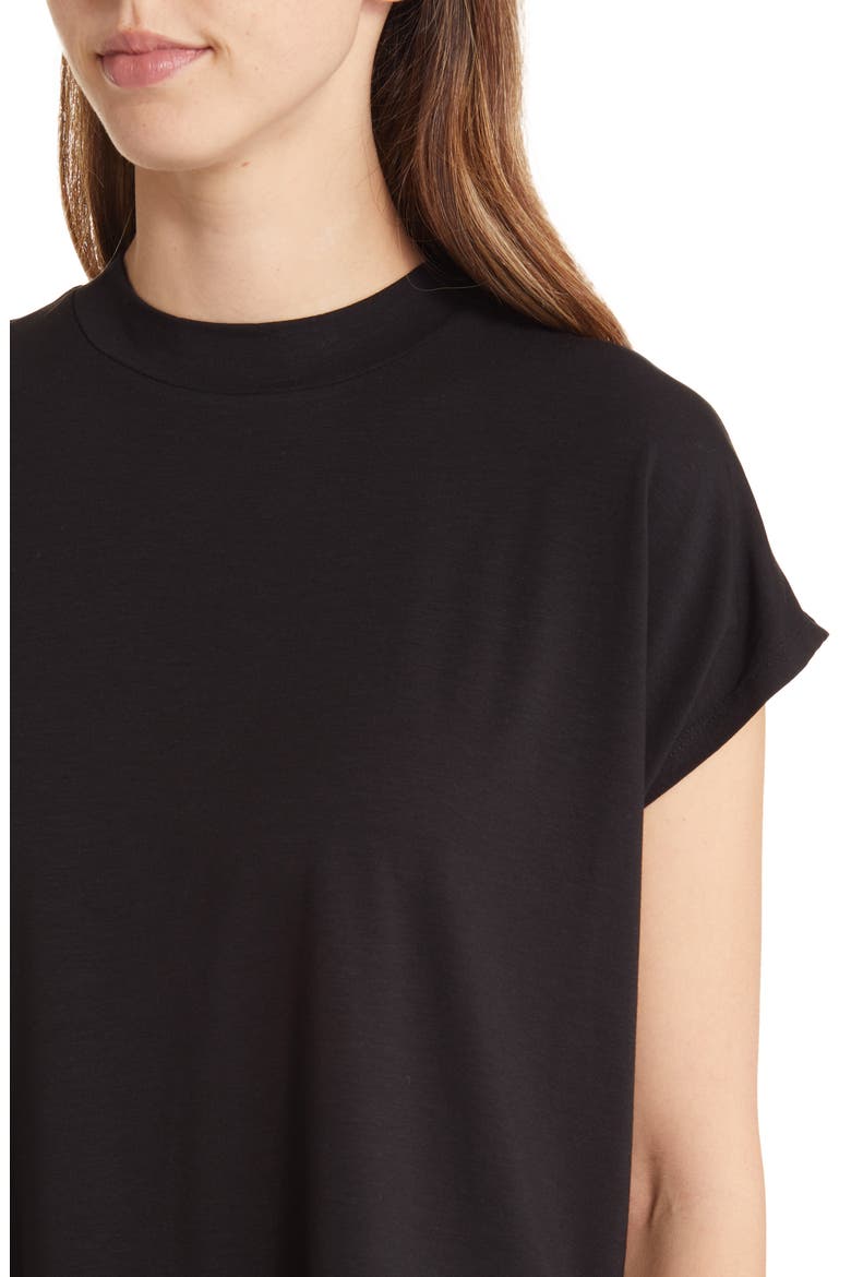 Mock Neck Cap Sleeve T-Shirt, Alternate, color, BLACK