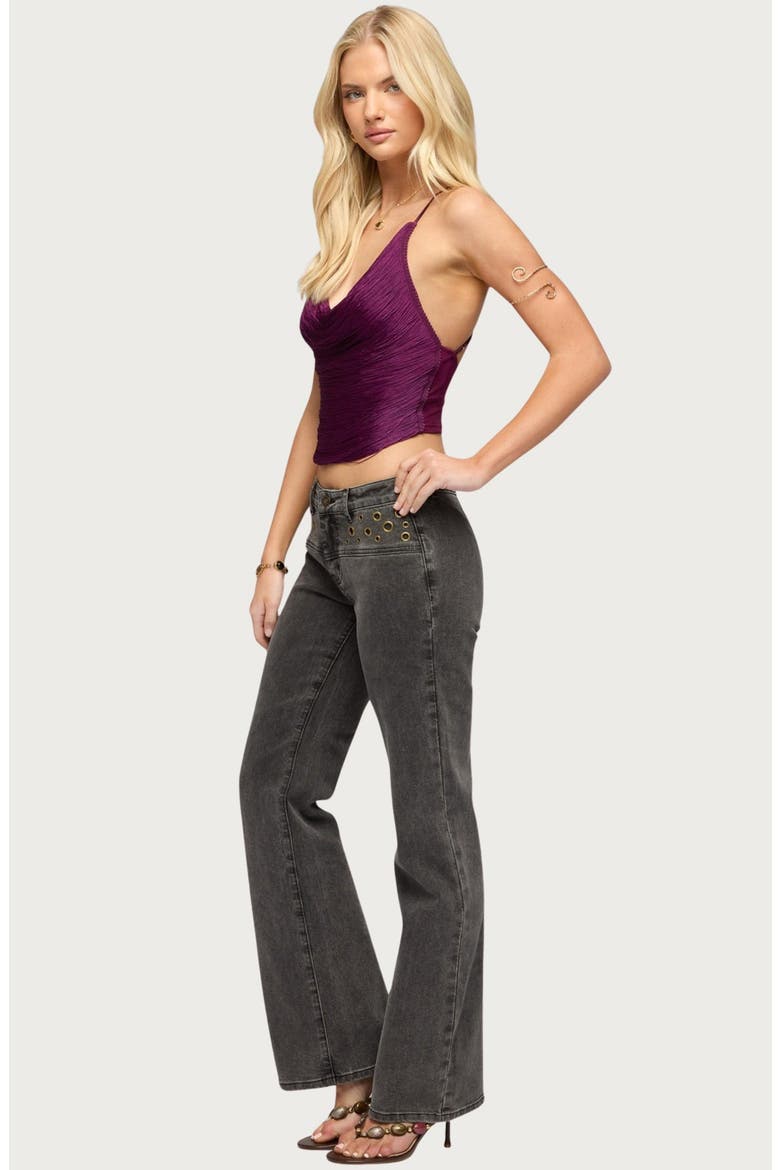 Elenie Fringe Cowl Neck Crossback Top, Alternate, color, PLUM