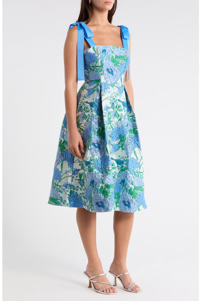 Willa Floral Dina Pleated Midi Dress, Alternate, color, WHITE-BLUE