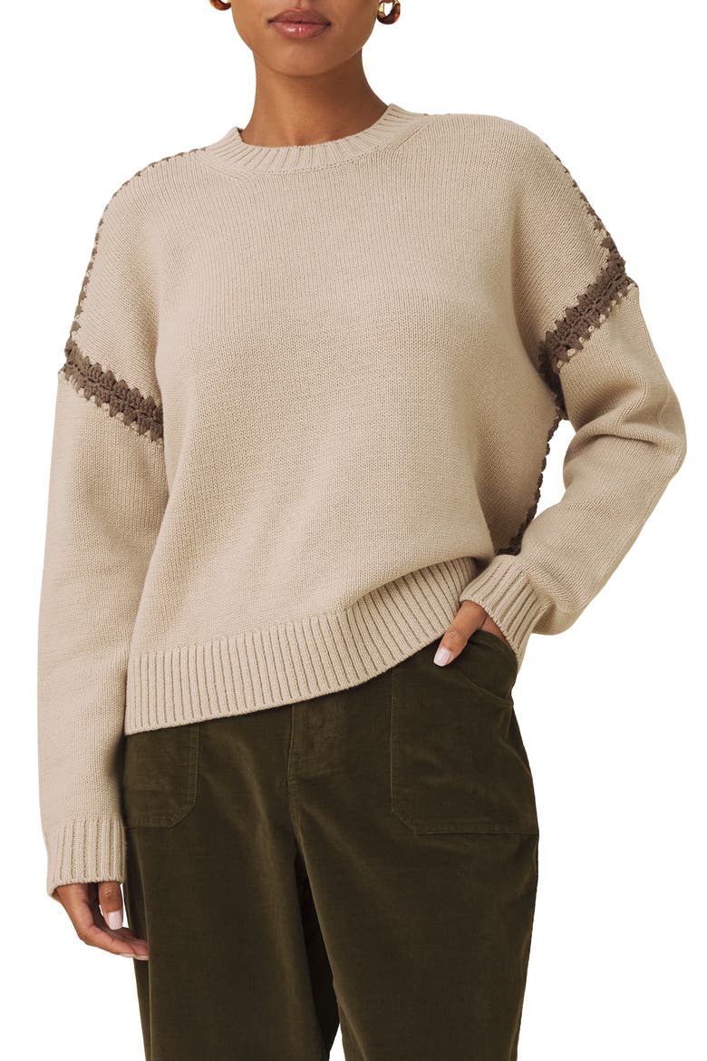 Hayden Whipstitch Detail Cotton Blend Sweater, Main, color, LIGHT CAMEL/ CEDAR BROWN