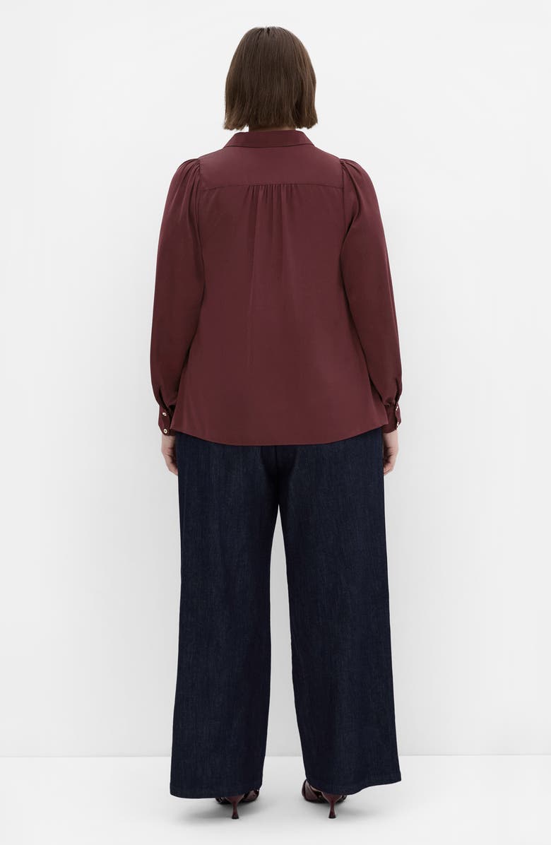 City Chic Jennifer Johnny Collar Button-Up Shirt, Alternate, color, Red