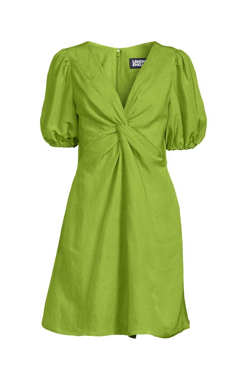 Lands' End Linen Above The Knee Puff Sleeve Dress In Green