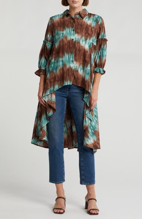 Tie Dye High-Low Button-Up Shirt