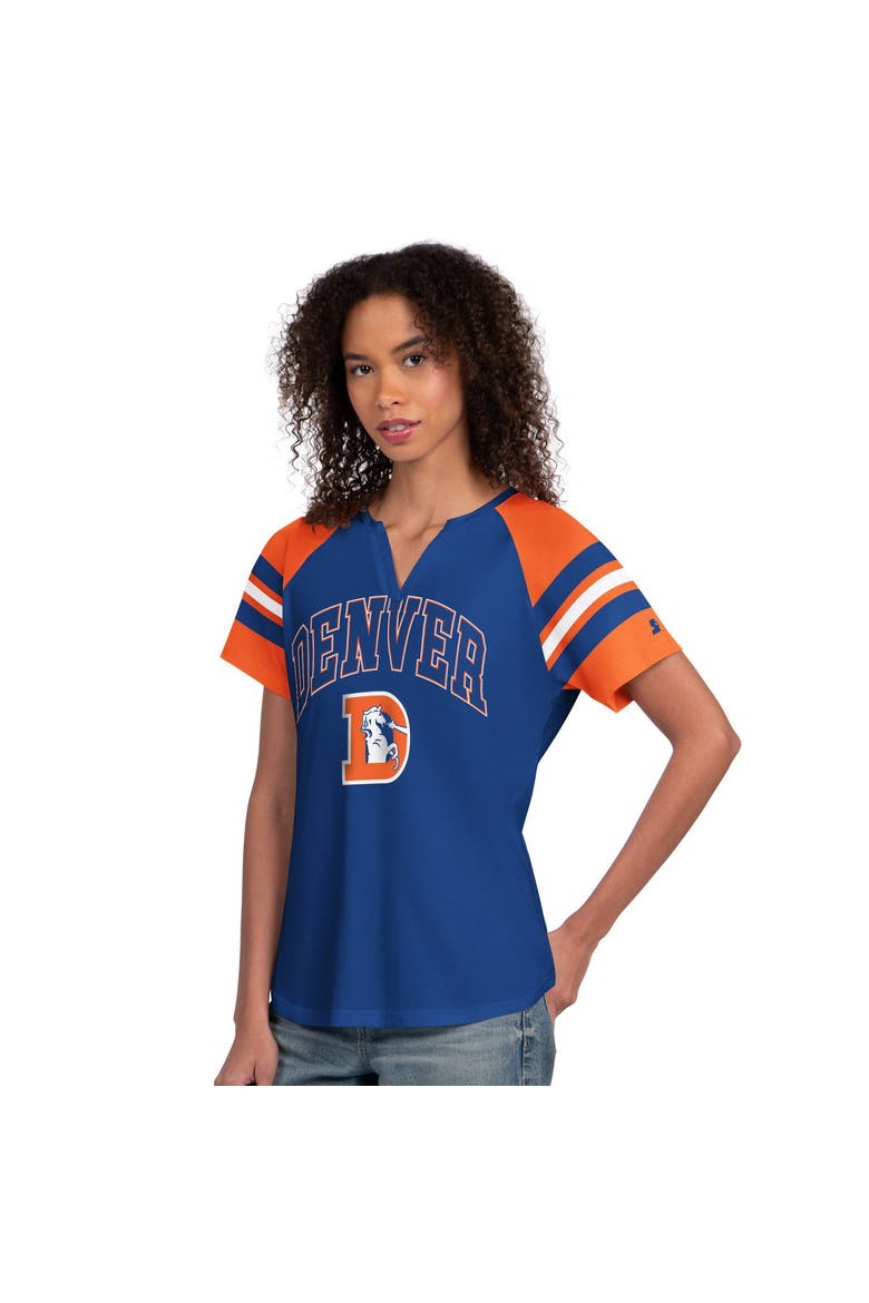 Women's Starter  Royal Denver Broncos Game On Notch Neck Raglan T-Shirt, Main, color, Royal
