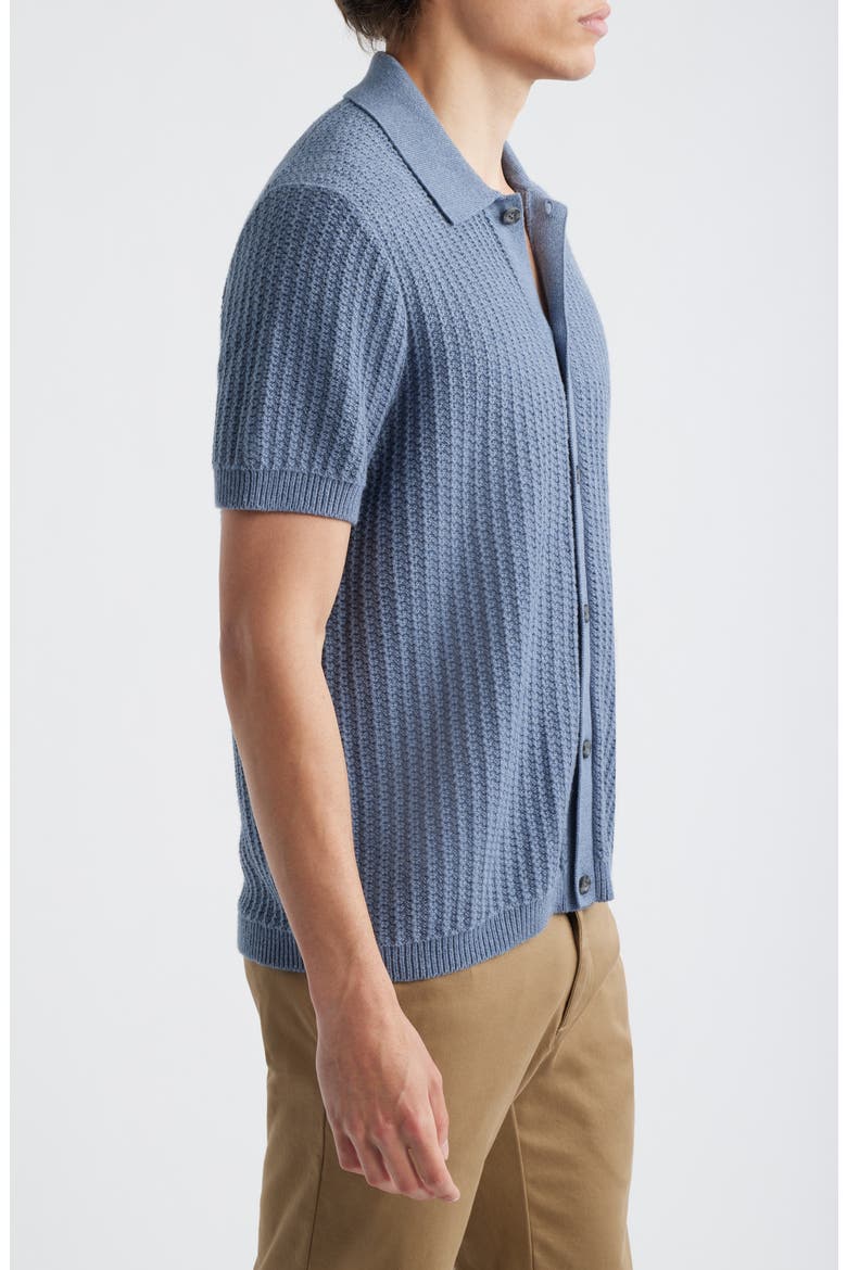 Short Sleeve Cashmere & Cotton Cardigan, Alternate, color, HEATHER VENICE BLUE