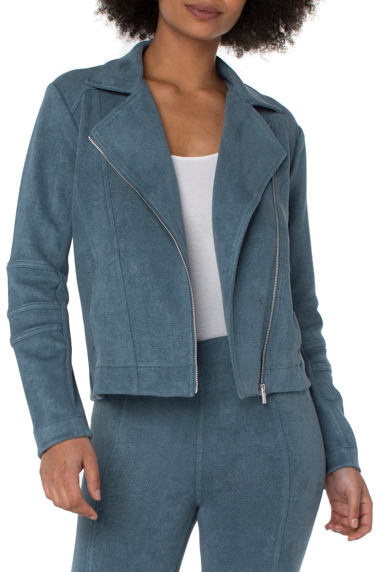 Faux Suede Moto Jacket, Main, color, SLATE BLUE