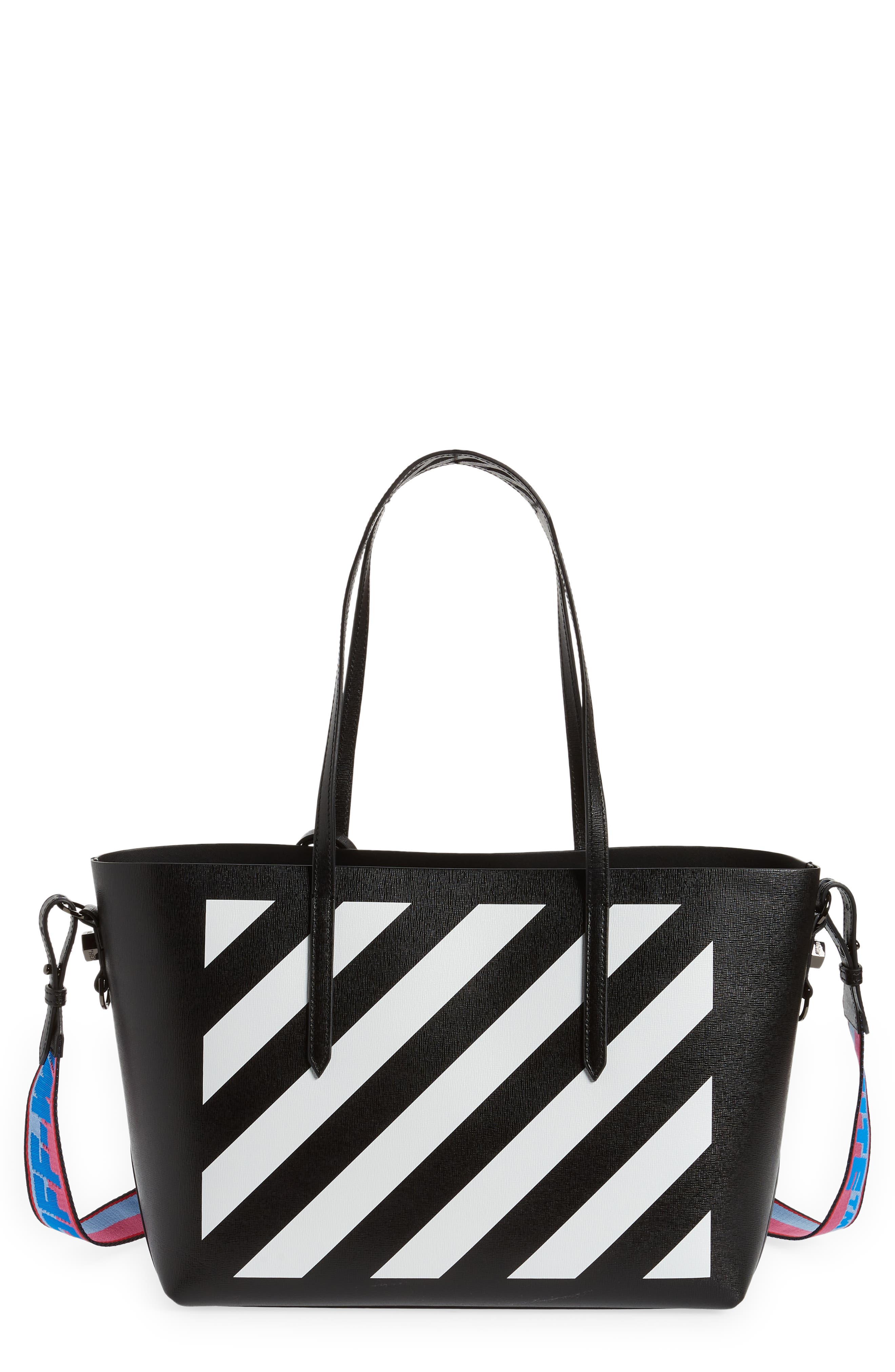 Off-White Binder Clip Diagonal Stripe Leather Shopper, Main, color, 