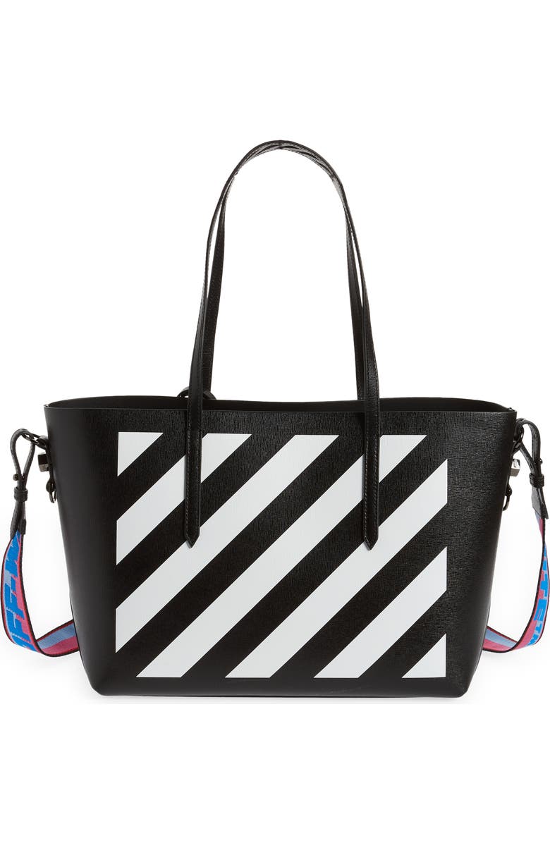 Off-White Binder Clip Diagonal Stripe Leather Shopper, Main, color,