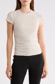 AFRM Lacey Cap Sleeve Ruched Mesh Top