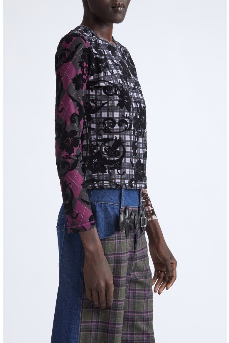 Duchess Flocked Mesh Top, Alternate, color, BLACK MULTI