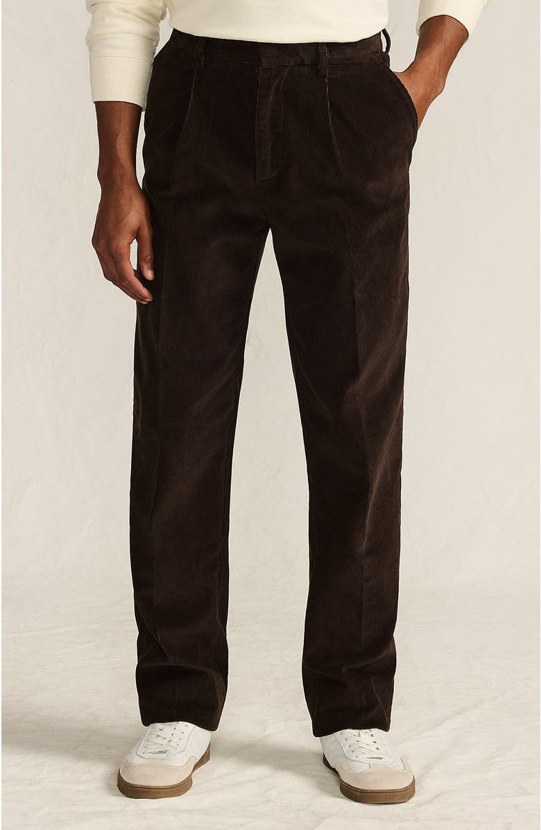 Lands' End Corduroy Comfort Waist Classic Fit Pleated Front Pant, Main, color, Rich Coffee