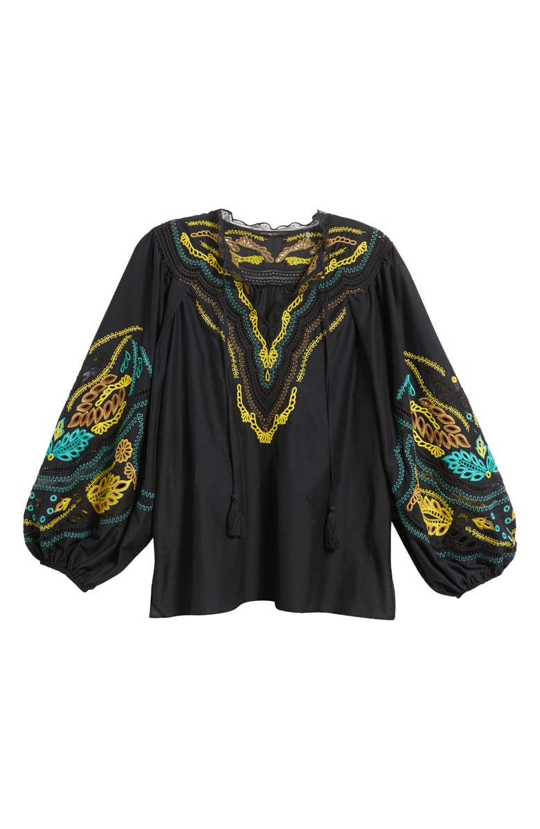 KOBI HALPERIN Embroidered Cotton & Silk Peasant Top, Alternate, color,