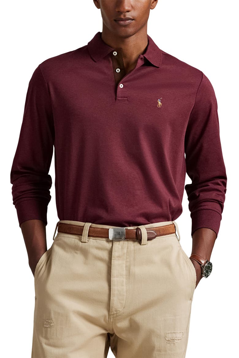 Long Sleeve Pima Cotton Polo, Main, color, SPRING WINE HEATHER