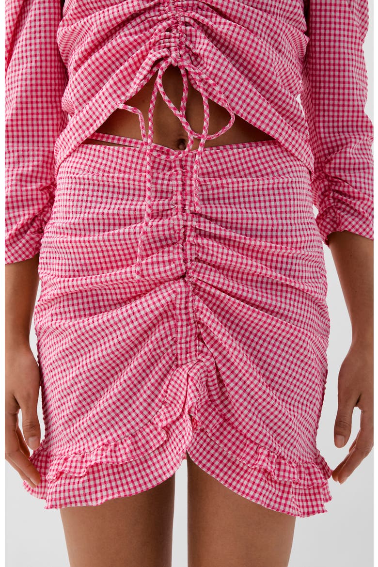 Vichy Front Gather Skirt, Main, color, Pinkcheck