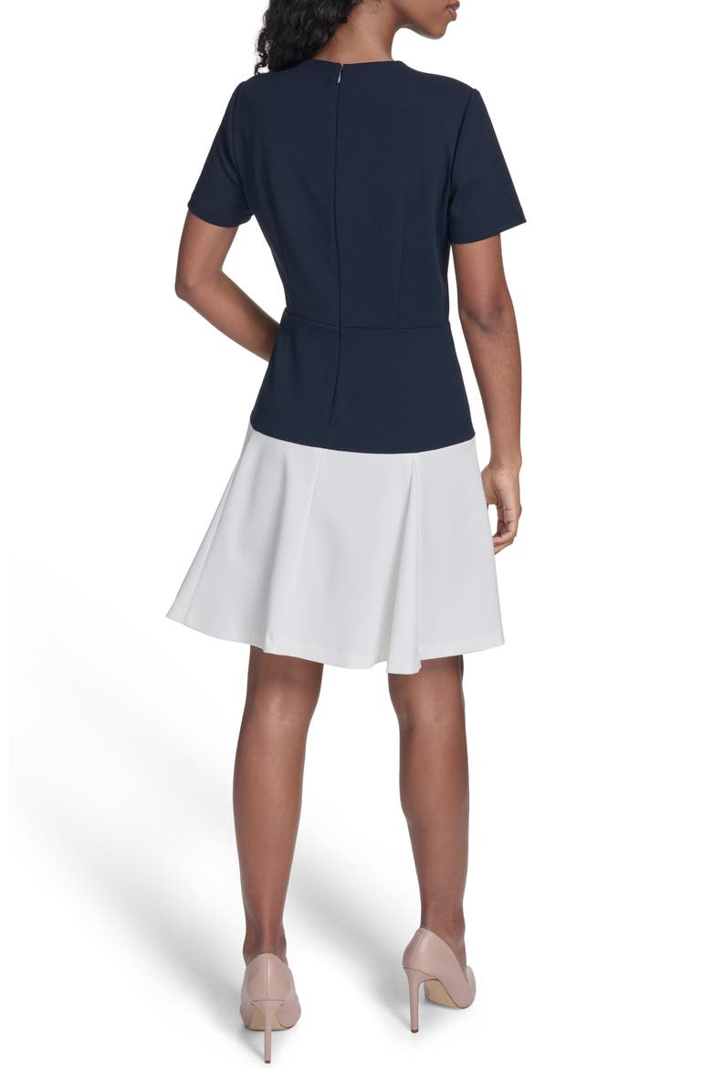 Colorblocked Scuba Crepe Dress, Alternate, color, SKY CAPTAIN/ WHITE