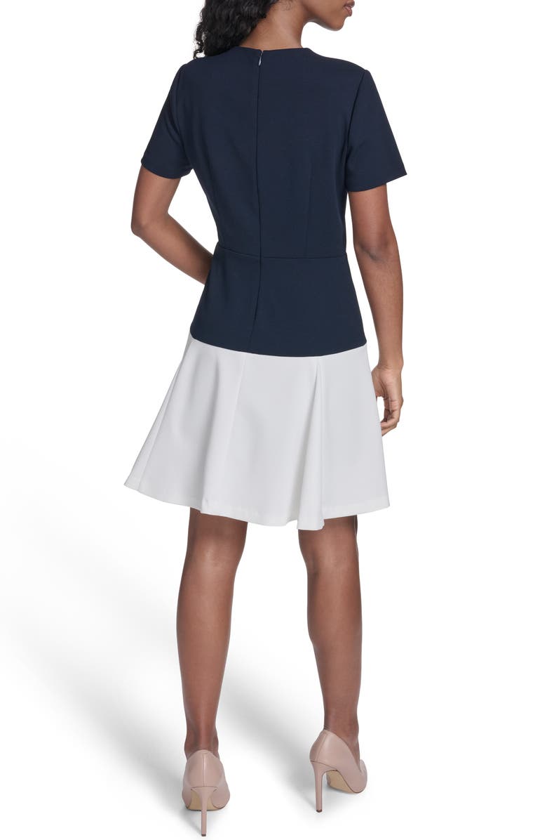 Tommy Hilfiger Colorblocked Scuba Crepe Dress, Alternate, color, Sky Captain/ White