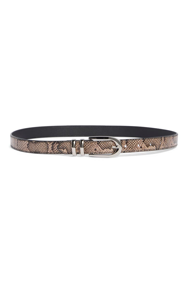 Snake Pattern Skinny Faux Leather Belt, Main, color, NATURAL/ BLACK