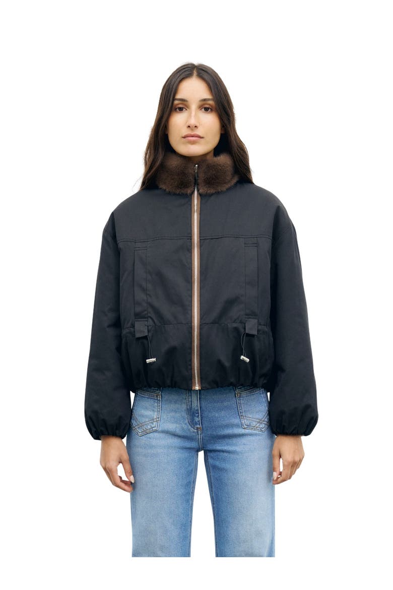 Sculpted Cropped High Neck Bomber Jacket, Main, color, Cigar