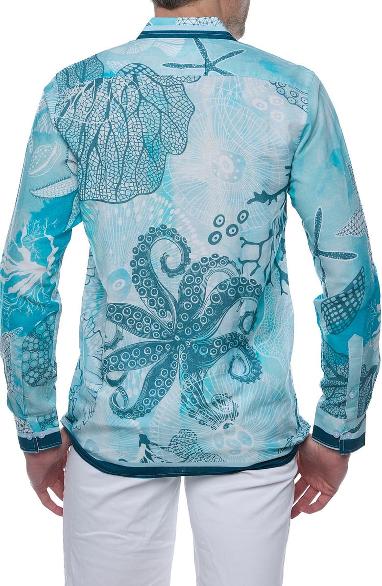 RANEES Resort Extra Trim Fit Linen & Cotton Button-Up Shirt, Alternate, color, Blue