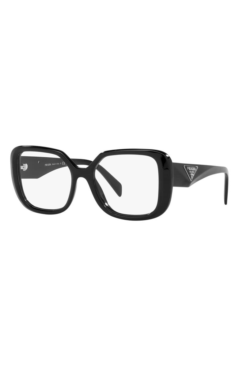 Prada 53mm Square Optical Glasses, Alternate, color, Black