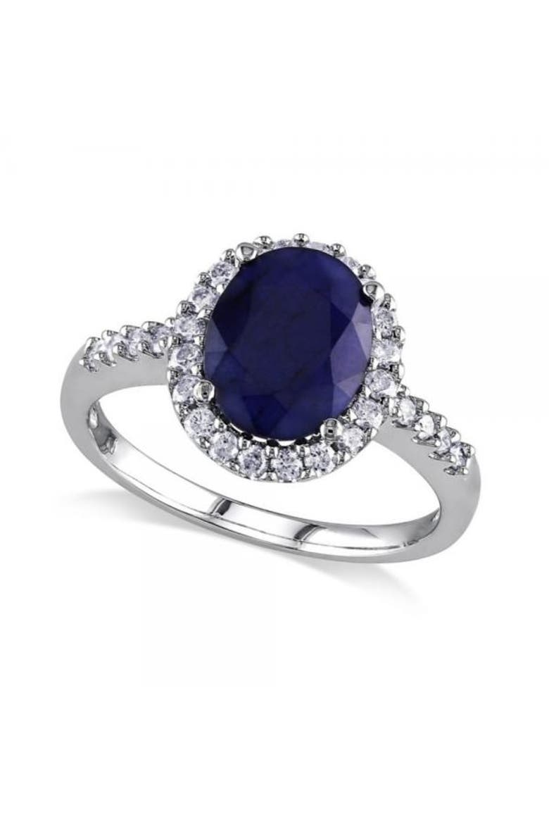 Oval Blue Sapphire & Halo Diamond Engagement Ring 14k, Main, color, 3.92ct/White Gold