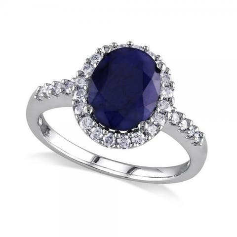 Oval Blue Sapphire & Halo Diamond Engagement Ring 14k