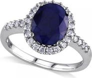 ALLUREZ Oval Blue Sapphire & Halo Diamond Engagement Ring 14k