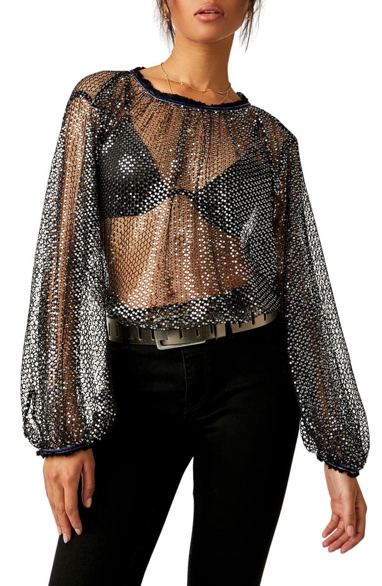 Free People Sparks Fly Sheer Sequin Top, Main, color, 