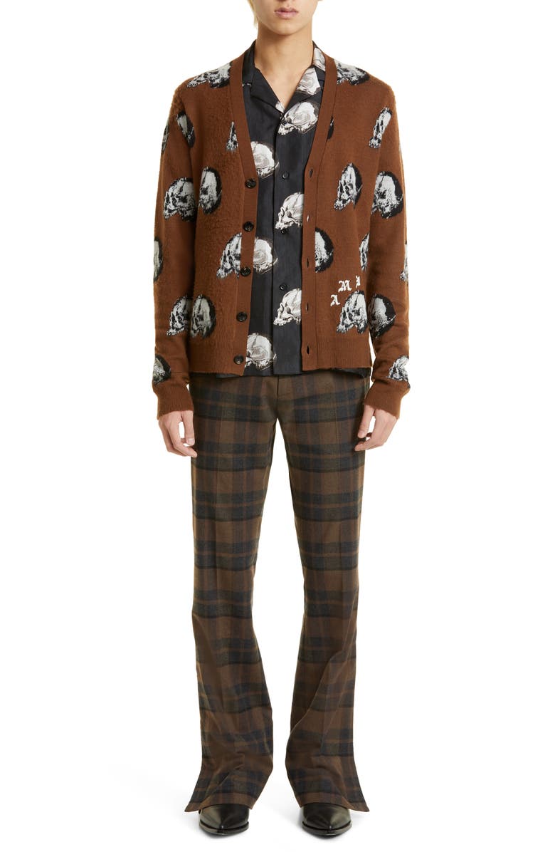 AMIRI Plaid Split Hem Flare Leg Pants, Alternate, color, 