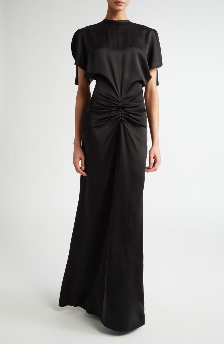 Victoria Beckham Gathered Waist Crepe Back Satin Gown, Main, color, 