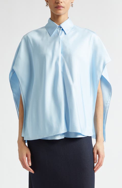 Layered Short Sleeve Silk Twill Button-Up Shirt