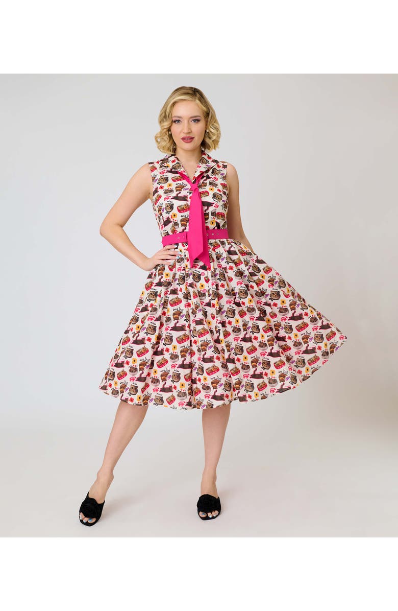 Unique Vintage 1950s Edith Swing Dress, Alternate, color, White Cat Print
