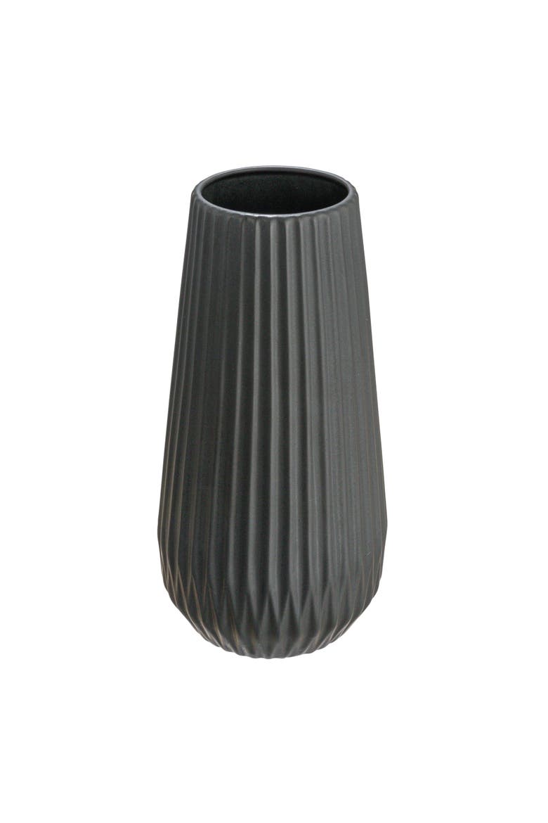 Round Fluted Vase with Embossed Lines, Main, color, Black